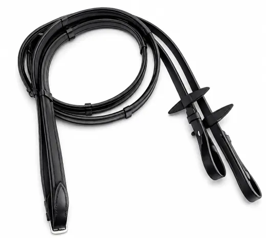 Weiche Lederz�gel Z�gel Leder schmal 1,5 cm mit Stopper Schwarz 2,60 2,80 3,0 Meter