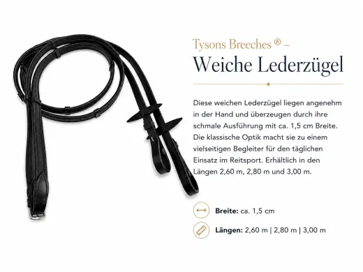 Weiche Lederz�gel Z�gel Leder schmal 1,5 cm mit Stopper Schwarz 2,60 2,80 3,0 Meter