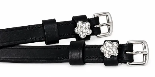 Sporen Riemechen 1 Paar Sporenriemen Blume Glitzer Leder Ledersporenriemchen Strass Schwarz