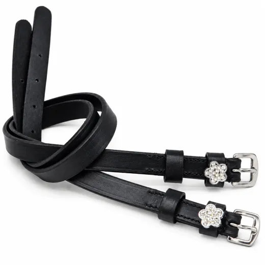 Sporen Riemechen 1 Paar Sporenriemen Blume Glitzer Leder Ledersporenriemchen Strass Schwarz