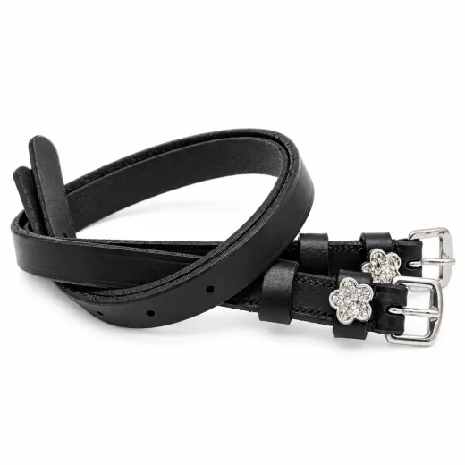 Sporen Riemechen 1 Paar Sporenriemen Blume Glitzer Leder Ledersporenriemchen Strass Schwarz