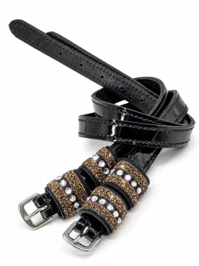 Golden Glam Sporenriemchen 1 Paar Lack Lackleder Glitzer Strass Glitzerriemen Sporen Riemen