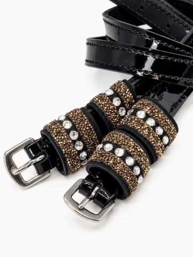 Golden Glam Sporenriemchen 1 Paar Lack Lackleder Glitzer Strass Glitzerriemen Sporen Riemen