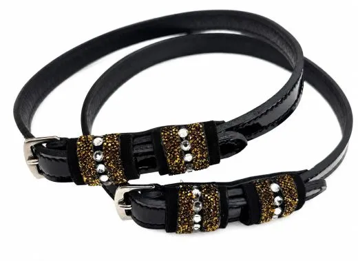 Golden Glam Sporenriemchen 1 Paar Lack Lackleder Glitzer Strass Glitzerriemen Sporen Riemen