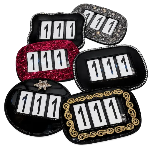 Kopfnummern Turnier Strass Glitzer Glatt + Lack Leder Braun Schwarz Glitzer Lack Fahrnummern Fahren