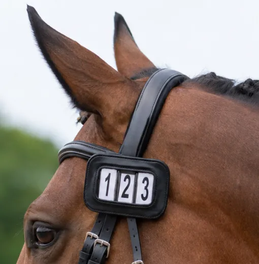 Kopf Nummer Leder zum anklicken Schwarz oBraun Leder uni Turnier Nummern Kopfnummern Turniernummern