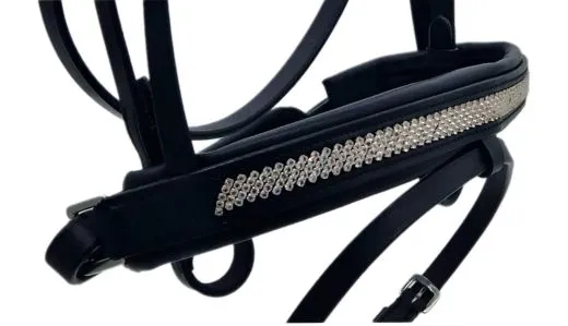 Leder Trense Diamanti Strass Stirn + Nasenriemen Schwarz Leder VB WB X-Full