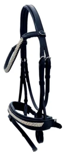Leder Trense Diamanti Strass Stirn + Nasenriemen Schwarz Leder VB WB X-Full
