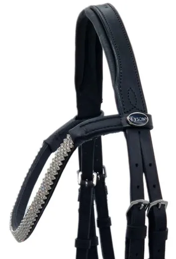Leder Trense Diamanti Strass Stirn + Nasenriemen Schwarz Leder VB WB X-Full