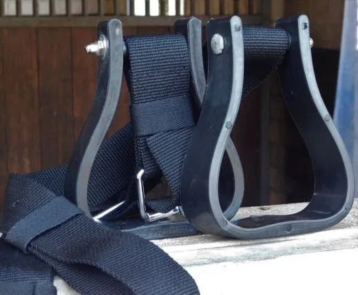 Western Steigb�gel Jugend + Riemen 11cm Kinder Westernsteigb�gel Nylon Steigb�gelriemen SET Schwarz