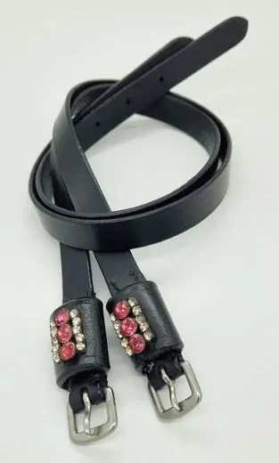 Sporenriemen Leder Glitzer Strass Weiss Rosa Blau Lederriemchen Sporenriemchen