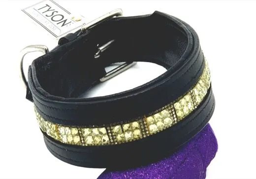 Glitzer Halsband Leder Super Strass Glitzer Goldfarben 3- 5,5 cm Breit Lederhalsband