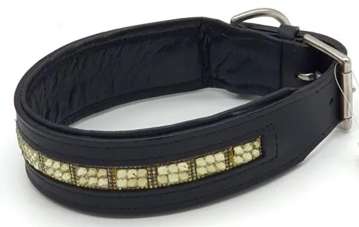 Glitzer Halsband Leder Super Strass Glitzer Goldfarben 3- 5,5 cm Breit Lederhalsband