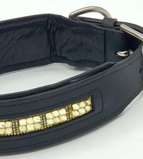 Glitzer Halsband Leder Super Strass Glitzer Goldfarben 3- 5,5 cm Breit Lederhalsband