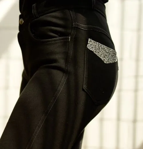 Kinder / Jugendreithose Daysi Schwarz Glitzer Vollgrip Silicon Schlupf 128 140 152 176 Reithose Reiterhose