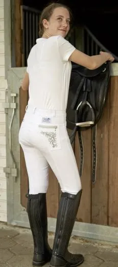 Turnierreithose Kinder Reithose Jugendreithose Nina Grip Silcon Grip 152 176 Wei� Turnier Reiterhose Glitzer