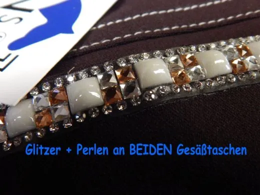 RAUS PREIS Reithose ANNA Vollbesatz Schlupf + Glitzer 36 38 40 42 44 46 48 Kunstleder