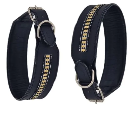 Hundehalsband Lederhalsband LENNY Schwarz Braun M XL BREIT 5,5 / 6,5 cm Halsband Leder Hohe Zugkraft