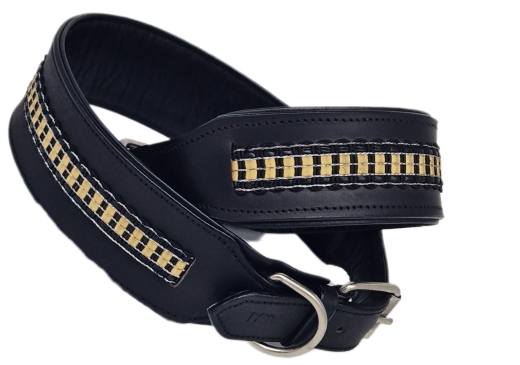 Hundehalsband Lederhalsband LENNY Schwarz Braun M XL BREIT 5,5 / 6,5 cm Halsband Leder Hohe Zugkraft