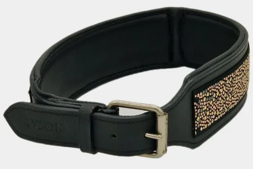 Hundehalsband Galax M L XL 3 Farben Breit Halsband Leder Rot Beige Glitzer Lederhalsband