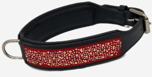 Hundehalsband Galax M L XL 3 Farben Breit Halsband Leder Rot Beige Glitzer Lederhalsband