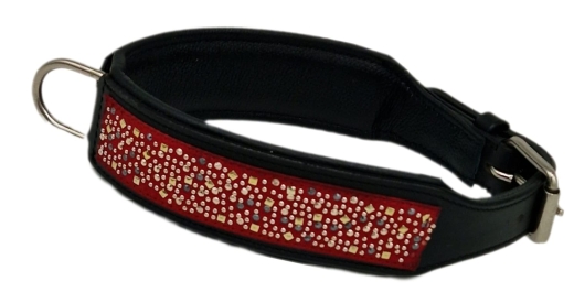 Hundehalsband Galax M L XL 3 Farben Breit Halsband Leder Rot Beige Glitzer Lederhalsband