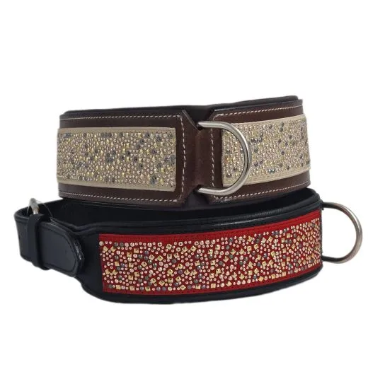 Hundehalsband Galax M L XL 3 Farben Breit Halsband Leder Rot Beige Glitzer Lederhalsband