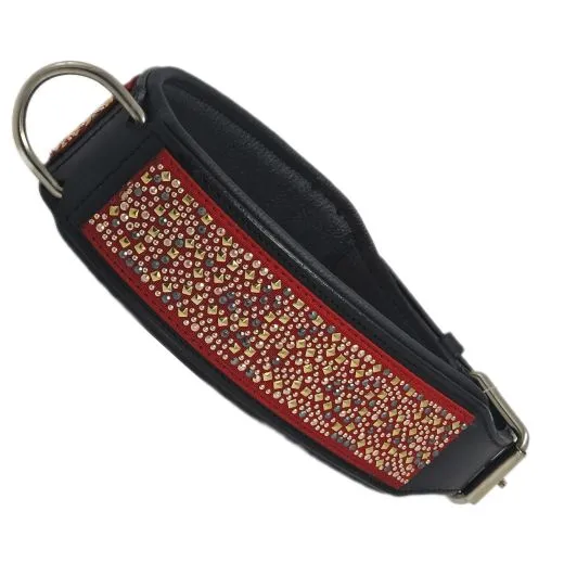 Hundehalsband Galax M L XL 3 Farben Breit Halsband Leder Rot Beige Glitzer Lederhalsband