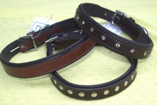 Lederhalsband Nieten oder Strass Braun 41-46 cm Mittel