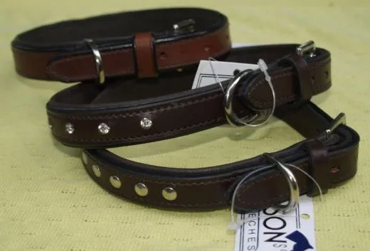 Lederhalsband Nieten oder Strass Braun 41-46 cm Mittel