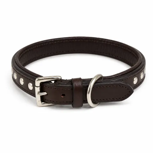 Lederhalsband Halsband Leder Nieten Braun 36-41 cm Mittelgro�e Hunde Nietenhalsband
