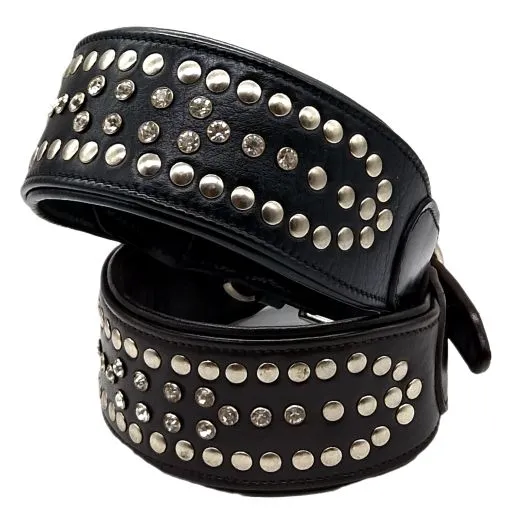 Nieten Glitzer Buffalo Lederhalsband Rubino NUR NOCH M 37-43 cm Halsband Leder Breit Nietenhalsband Strass