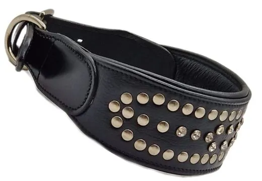 Nieten Glitzer Buffalo Lederhalsband Rubino NUR NOCH M 37-43 cm Halsband Leder Breit Nietenhalsband Strass