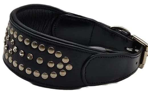 Nieten Glitzer Buffalo Lederhalsband Rubino NUR NOCH M 37-43 cm Halsband Leder Breit Nietenhalsband Strass