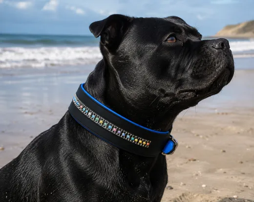 Lederhalsband Bunt Rainbow Leder Blau unterlegt M L XL BREIT ! Halsband Leder Hundehalsband
