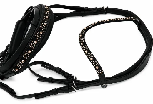 Trense DIONI ergonomisch Genick Steg Patches Leder Schwarz VB WB X Full Rose/ Champagner Beige Noriker