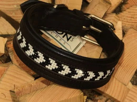 Lederhalsband INDIGO Leder Schwarz o Braun M L XL BREIT Perlen Indianer Halsband Leder Breit