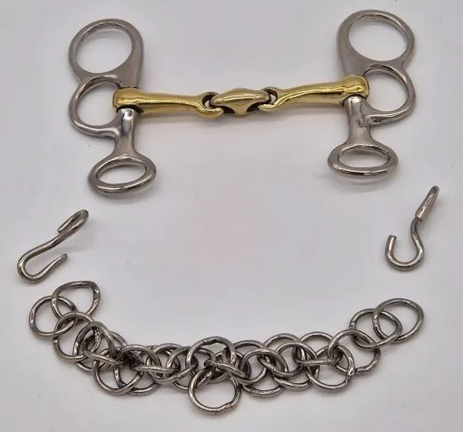 Mini Fahrgebiss Postkandare Minishetty 7,0 - 12,5 cm doppelt gebrochen + Kinnkette