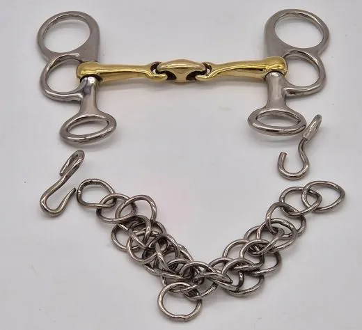 Mini Fahrgebiss Postkandare Minishetty 7,0 - 12,5 cm doppelt gebrochen + Kinnkette