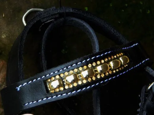 Mini Deko Trense gro� Leder Scharz Silber- Goldfarben Glitzer
