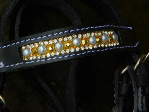 Mini Deko Trense gro� Leder Scharz Silber- Goldfarben Glitzer