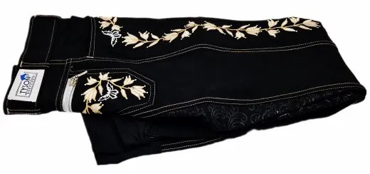 Reithose Florence Vollgrip Stickerei 36 38 40 42 44 46 48 50 Hochbund Spanisch Antik Barock Blumen Reiterhose Schwarz