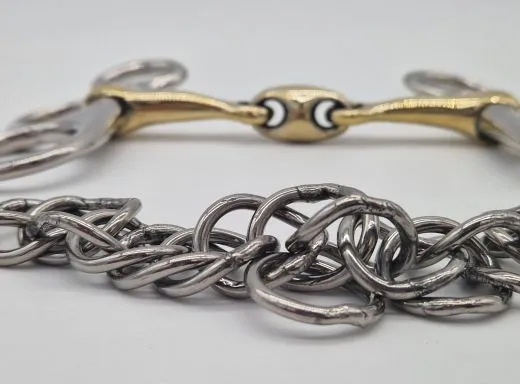 Mini Fahrgebiss Postkandare Minishetty Pelham 7,0 - 12,5 cm dop.gebrochen + Kinnkette