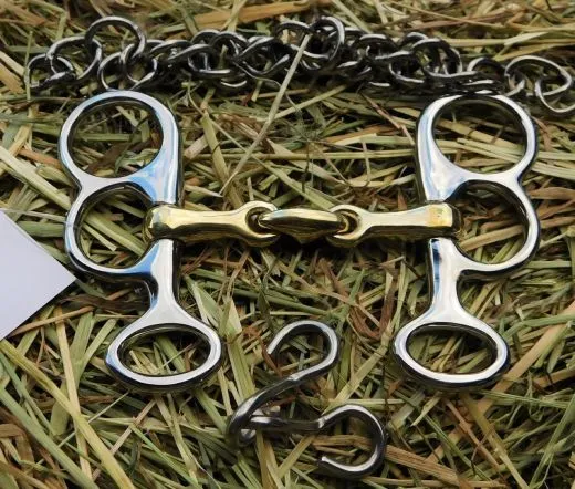 Mini Fahrgebiss Postkandare Minishetty Pelham 7,0 - 12,5 cm dop.gebrochen + Kinnkette