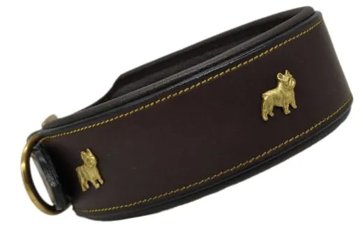 Lederhalsband Bulli Braun Schwarz Halsband Leder M L Hundemotiv Boxer Hund Halsband Leder
