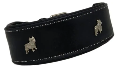 Lederhalsband Bulli Braun Schwarz Halsband Leder M L Hundemotiv Boxer Hund Halsband Leder