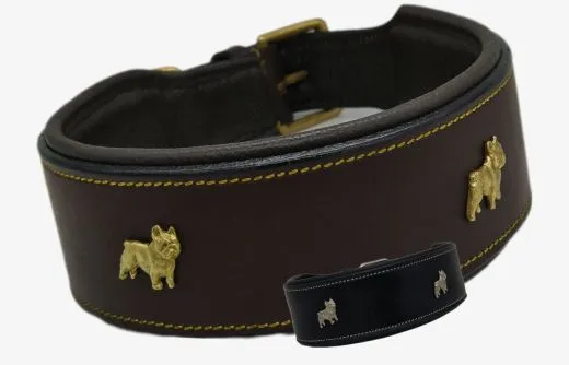 Lederhalsband Bulli Braun Schwarz Halsband Leder M L Hundemotiv Boxer Hund Halsband Leder