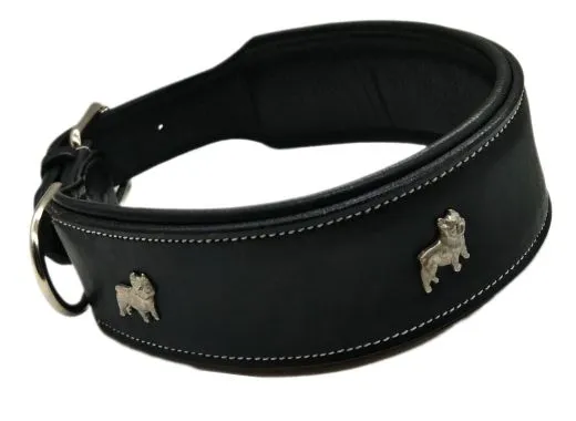 Lederhalsband Bulli Braun Schwarz Halsband Leder M L Hundemotiv Boxer Hund Halsband Leder