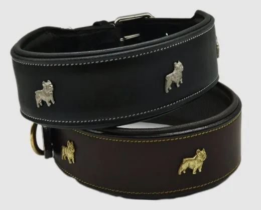 Lederhalsband Bulli Braun Schwarz Halsband Leder M L Hundemotiv Boxer Hund Halsband Leder