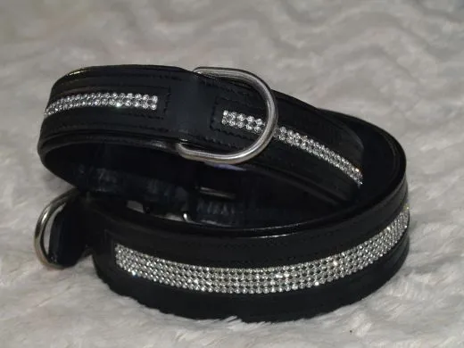 Hundehalsband Leder Schwarz Gr. M L XL Strass Extra Breit